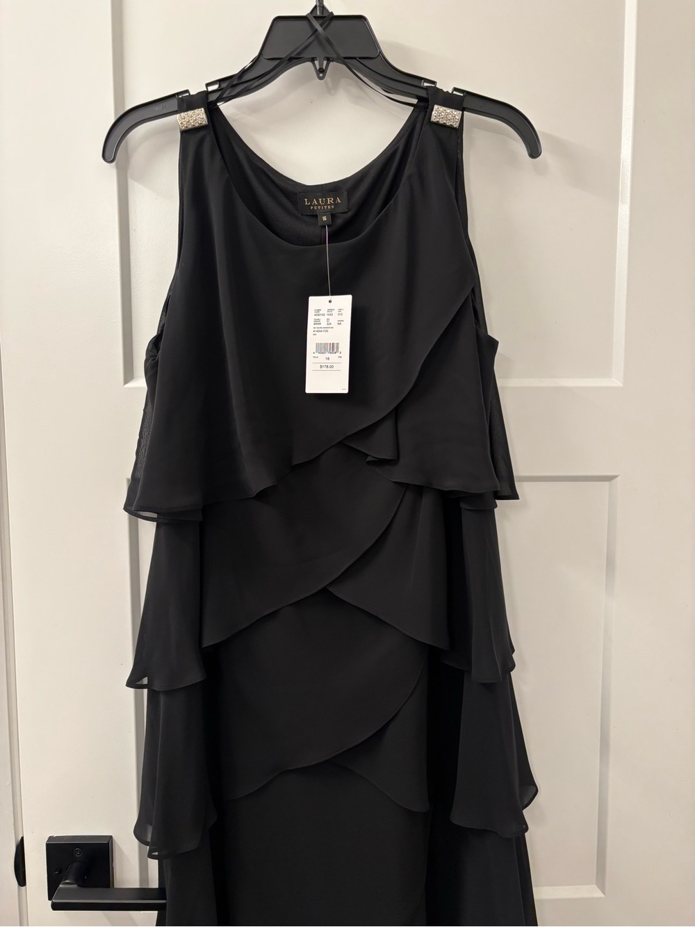 Aura Black Layered Chiffon Camisole with Embellished Straps